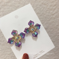 Shangjie OEM aretes Wholesale Fashion Bling Charm Earrings Purple Yellow Crystal Earrings Flower Stud Earrings